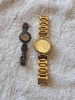 2 Watches, batteries needed Vivani Gold Tone Quartz Watch NEW, Victorian Vintage